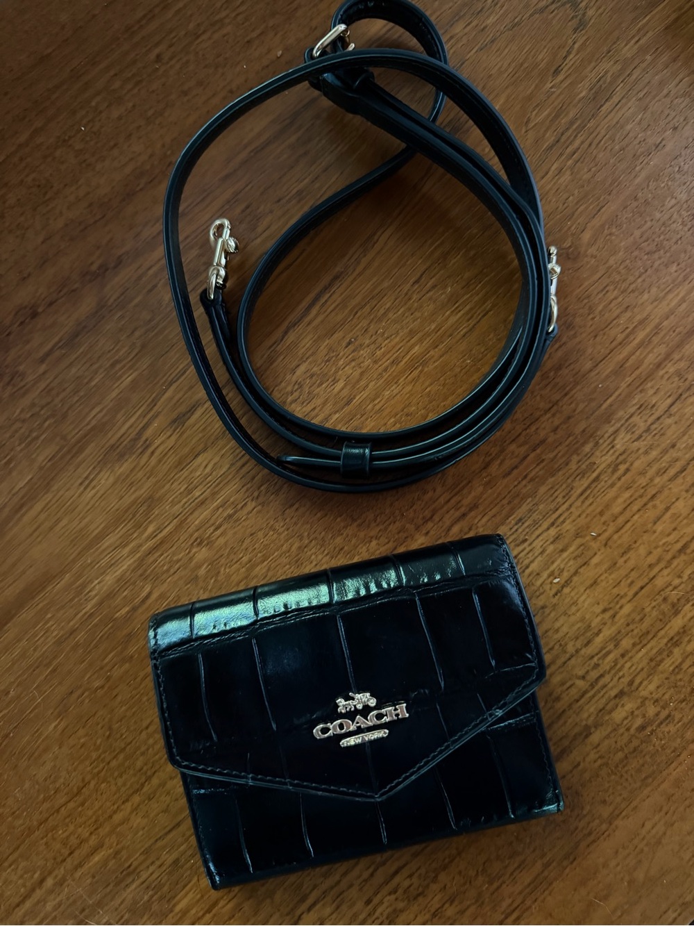 Coach Mini Envelope Wallet With Strap in Crocodile-Embossed Leather